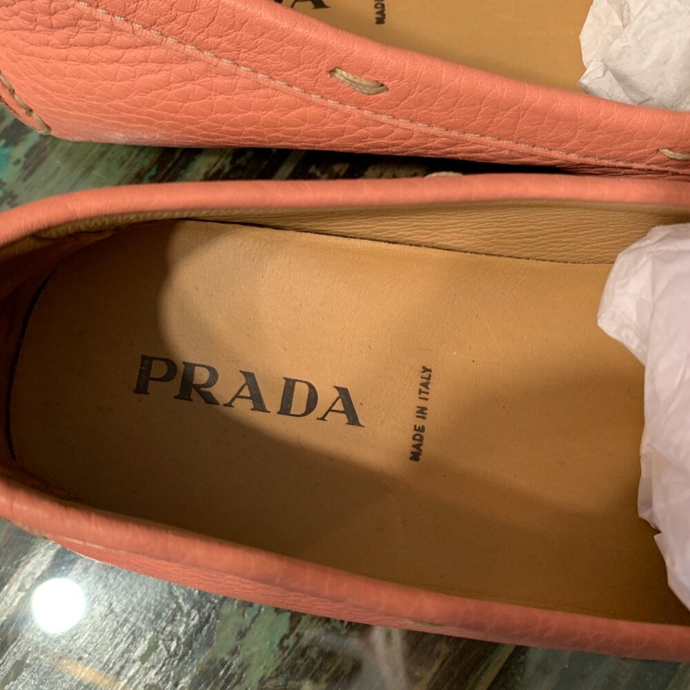 Prada Coral Pink Leather Loafers with Silver Hardware – Made in Italy – Size 8 - Picture 2 of 9